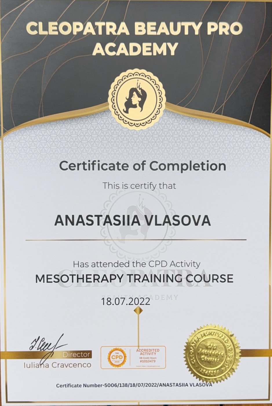 Mesotherapy Training Course certificate