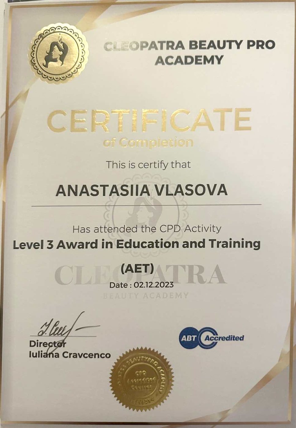 Level 3 Award in Education & Training certificate